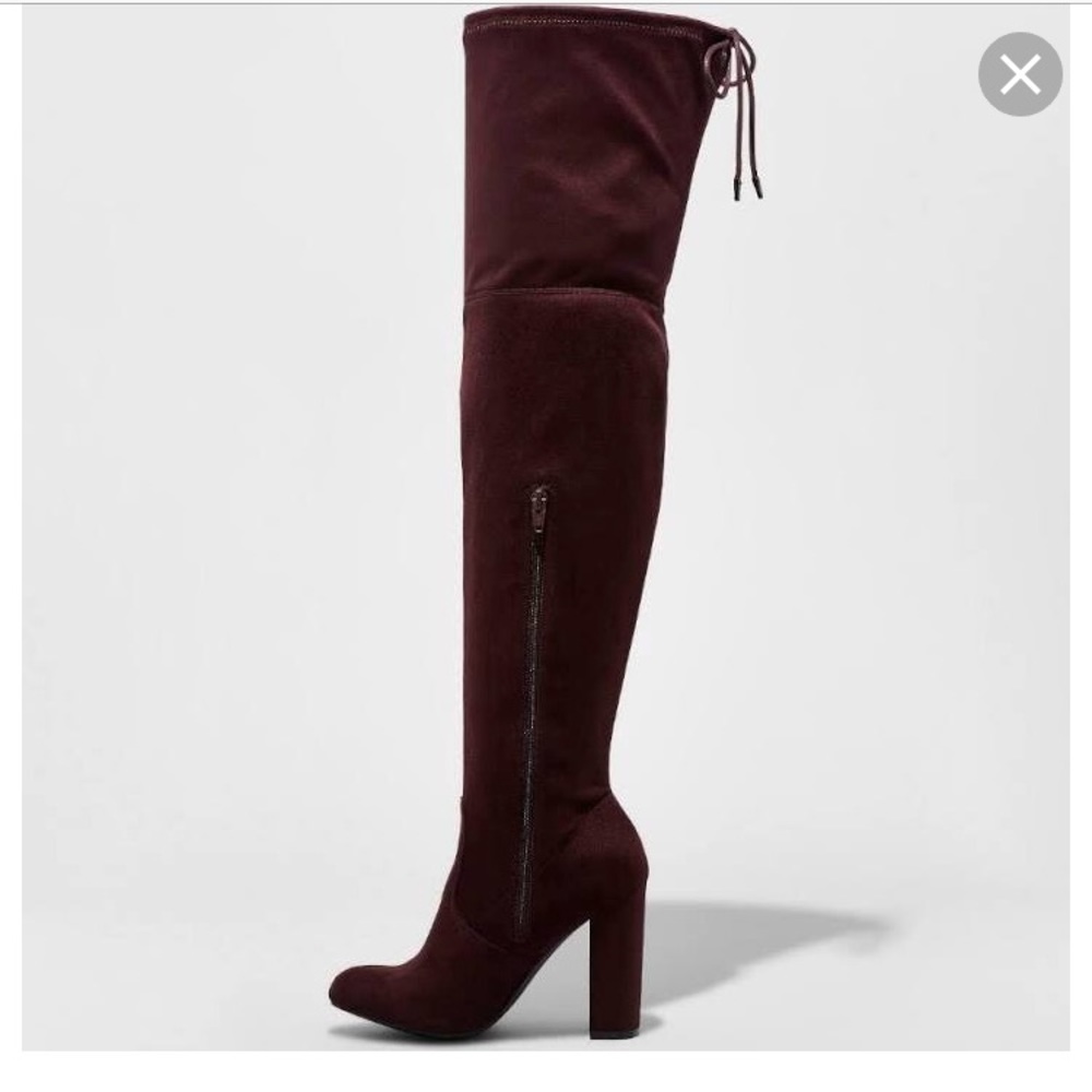 Wine colored over the knee suede boots